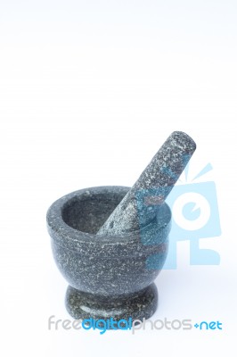 Stone Mortar And Pestle On White Background Stock Photo