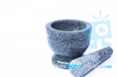 Stone Mortar And Pestle On White Background Stock Photo