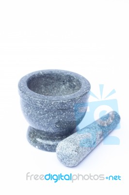 Stone Mortar And Pestle On White Background Stock Photo