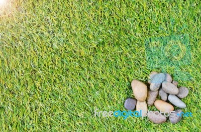 Stone On Grass Background Stock Photo