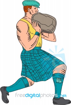 Stone Throw Highland Games Athlete Drawing Stock Image