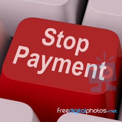 Stop Payment Key Shows Halt Online Transaction Stock Image