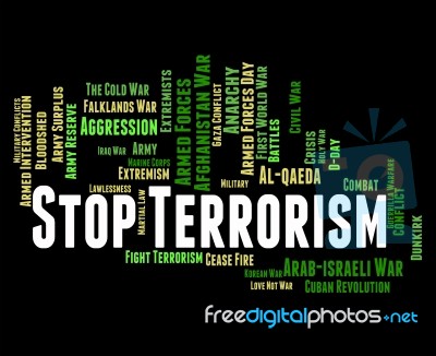 Stop Terrorism Represents Guerillas Bomber And Hijackers Stock Image