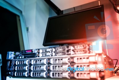 Storage Servers In Data Room Domestic Room Stock Photo