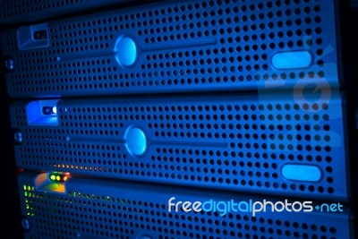 Storage Servers In Data Room Domestic Room Long Exposure Technique Stock Photo