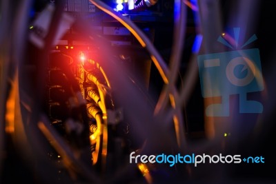 Storage Servers In Data Room Domestic Room Long Exposure Technique Stock Photo