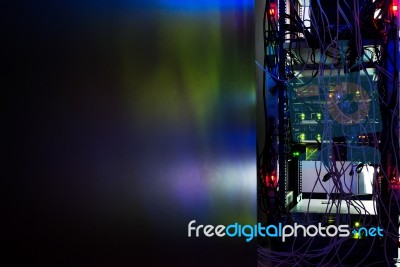 Storage Servers In Data Room Domestic Room Long Exposure Technique Stock Photo