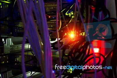 Storage Servers In Data Room Domestic Room Long Exposure Technique Stock Photo