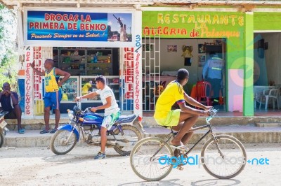 Store And Restaurant In Main Square Palenque, Colombia Stock Photo