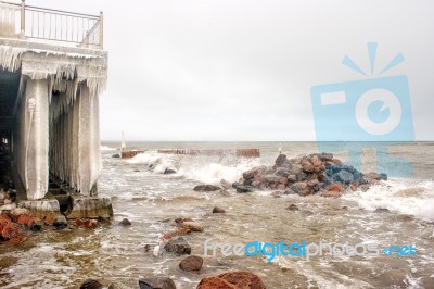 Storm At Sea In Winter Stock Photo