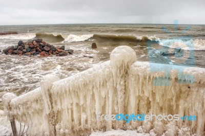 Storm At Sea In Winter Stock Photo