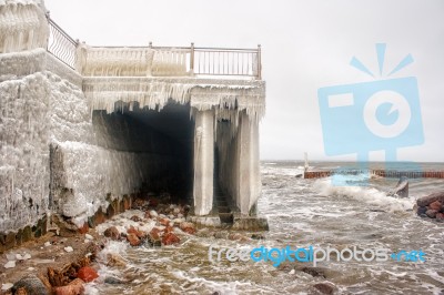 Storm At Sea In Winter Stock Photo