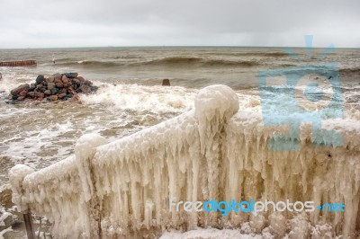 Storm At Sea In Winter Stock Photo