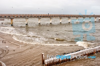 Storm At Sea In Winter Stock Photo