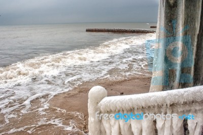 Storm At Sea In Winter Stock Photo