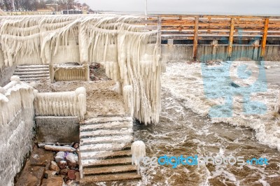 Storm At Sea In Winter Stock Photo