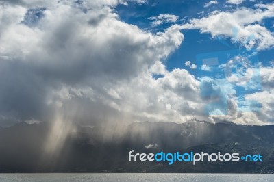 Storm Passing Over Lake Geneva In Switzerland Stock Photo