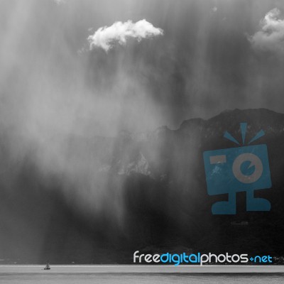 Storm Passing Over Lake Geneva In Switzerland Stock Photo