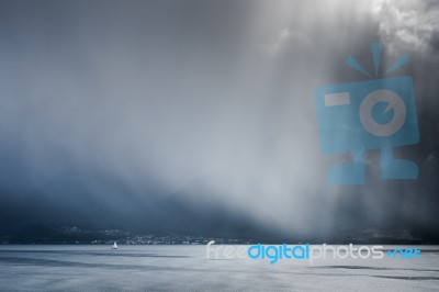 Storm Passing Over Lake Geneva In Switzerland Stock Photo