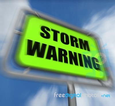 Storm Warning Sign Displays Forecasting Danger Ahead Stock Image