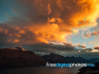 Stormy Sky With Sunset Stock Photo