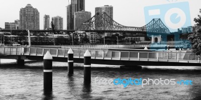 Story Bridge In Brisbane. Black And White Stock Photo