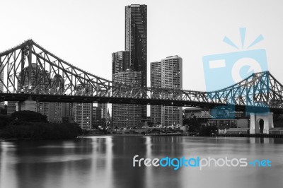 Story Bridge In Brisbane. Black And White Stock Photo