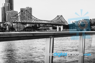 Story Bridge In Brisbane. Black And White Stock Photo