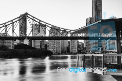 Story Bridge In Brisbane. Black And White Stock Photo