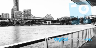 Story Bridge In Brisbane. Black And White Stock Photo