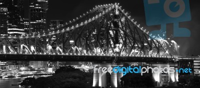 Story Bridge In Brisbane. Black And White Stock Photo