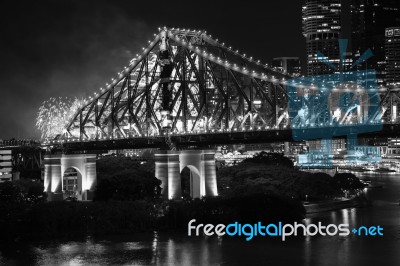 Story Bridge In Brisbane. Black And White Stock Photo