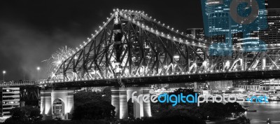 Story Bridge In Brisbane. Black And White Stock Photo