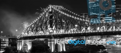 Story Bridge In Brisbane. Black And White Stock Photo