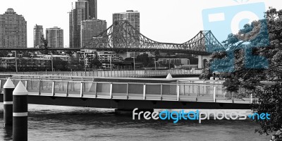 Story Bridge In Brisbane. Black And White Stock Photo