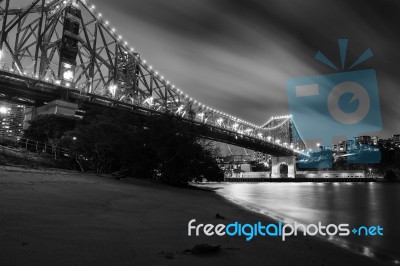 Story Bridge In Brisbane. Black And White Stock Photo