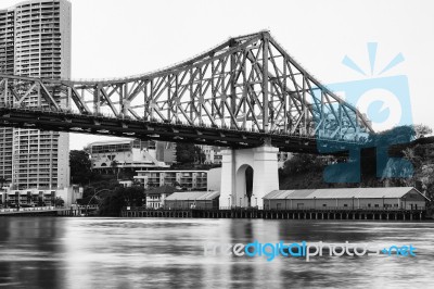 Story Bridge In Brisbane. Black And White Stock Photo