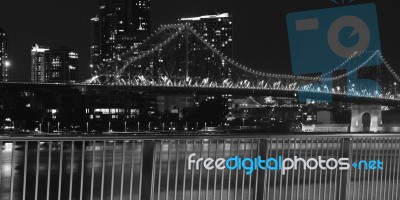 Story Bridge In Brisbane. Black And White Stock Photo