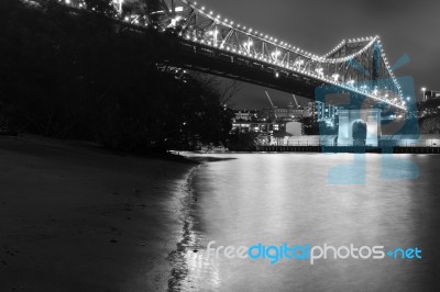 Story Bridge In Brisbane. Black And White Stock Photo