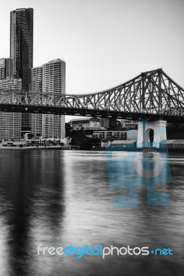 Story Bridge In Brisbane. Black And White Stock Photo