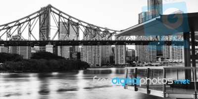 Story Bridge In Brisbane. Black And White Stock Photo