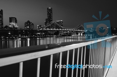 Story Bridge In Brisbane. Black And White Stock Photo