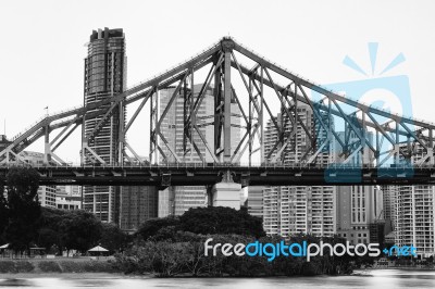 Story Bridge In Brisbane. Black And White Stock Photo