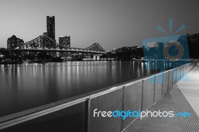 Story Bridge In Brisbane. Black And White Stock Photo