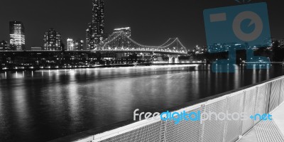 Story Bridge In Brisbane. Black And White Stock Photo