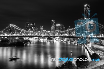 Story Bridge In Brisbane. Black And White Stock Photo