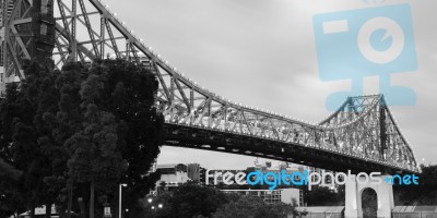 Story Bridge In Brisbane. Black And White Stock Photo