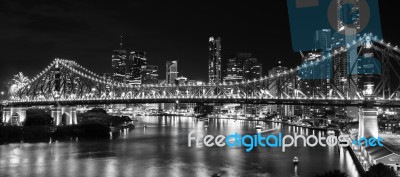 Story Bridge In Brisbane. Black And White Stock Photo