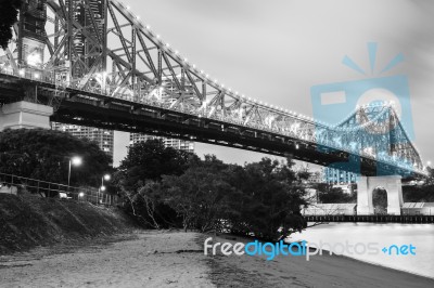 Story Bridge In Brisbane. Black And White Stock Photo