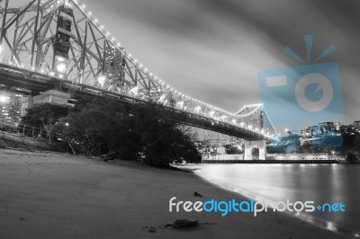 Story Bridge In Brisbane. Black And White Stock Photo